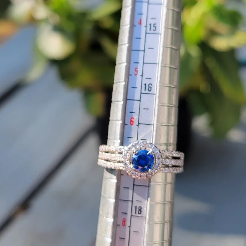 NEW Platinum‎ Plated Sapphire Pave Diamond Simulant Ring